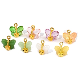 10Pcs Glass Charms, with Golden Alloy Finding, Butterfly