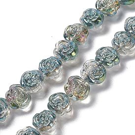 Electroplate Glass Beads Strands, Half Plated, Rose