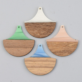 Opaque Resin & Walnut Wood Pendants, Fan