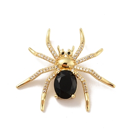 Brass Micro Pave Cubic Zirconia Pendants, Cadmium Free & Lead Free, Long-Lasting Plated, Spider