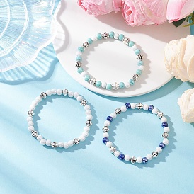 3 шт. 3 цвета эластичные браслеты из фарфора и сплава ручной работы для женщин, круглые