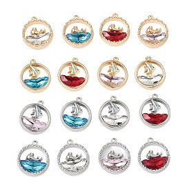 Сплав стекла подвески, плоские круглые прелести, стойки покрытие, без кадмия, без никеля и без свинца, золотые / платиновые