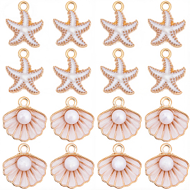 60 шт 2 стили подвески из сплава эмали, с абс пластмассовой имитационной жемчужиной, подвески в виде ракушек и морских звезд, золотой свет