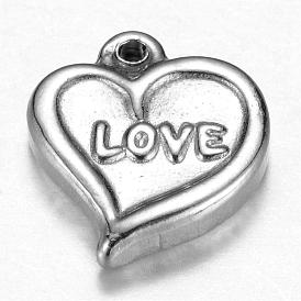 201 Stainless Steel Charms, Heart with Word Love, Valentine's Day