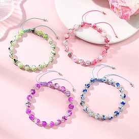 Регулируемая рамка для подтягивания и браслеты из круглых плетеных бусин из расписного стекла для женщин и мужчин., с плетеным нейлоновым канатом