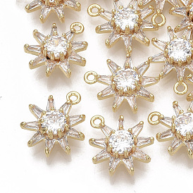 Messing Mikro ebnen Zirkonia Anhänger, Nickel frei, Blume, Transparent