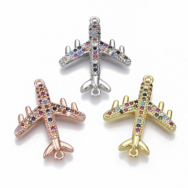 Brass Micro Pave Cubic Zirconia Airliner Links Connectors, Passenger Airplane, Colorful