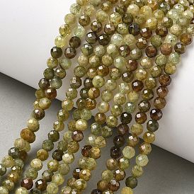 Natural Green Garnet Beads Strands, Round, Faceted