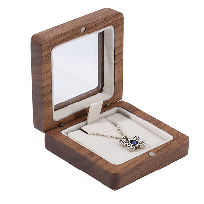 Wood Badge Storage Boxes with Visible Window and Magnetic Lid, Square