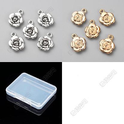 70Pcs 2 Colors Tibetan Style Alloy Pendants, Rose Charms