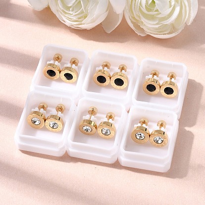 304 плоские круглые серьги-гвоздики из нержавеющей стали, со стразами, золотые