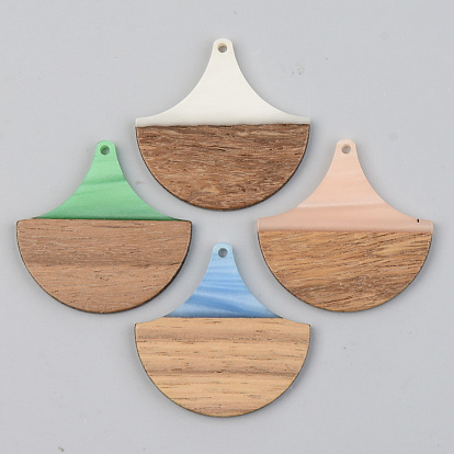 Opaque Resin & Walnut Wood Pendants, Fan
