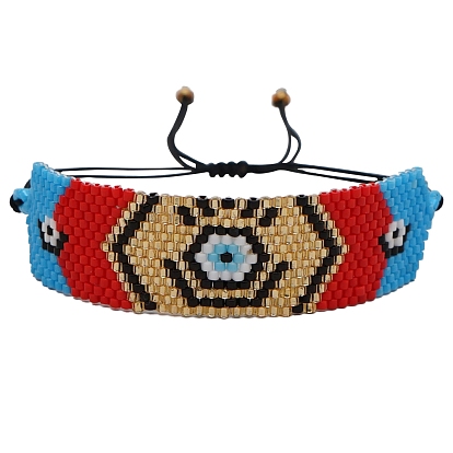 Friendship Evil Eye Loom Pattern Seed Beads Bracelets for Women, Adjustable Nylon Cord Braided Bead Bracelets