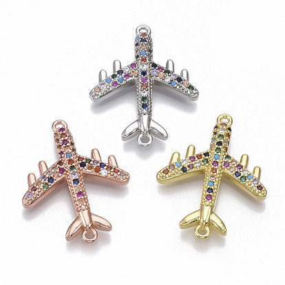 Brass Micro Pave Cubic Zirconia Airliner Links Connectors, Passenger Airplane, Colorful
