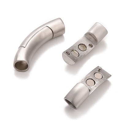 Column 304 Stainless Steel Matte Magnetic Necklace Clasps, with Glue-in Ends, 39x8mm, Hole: 6mm