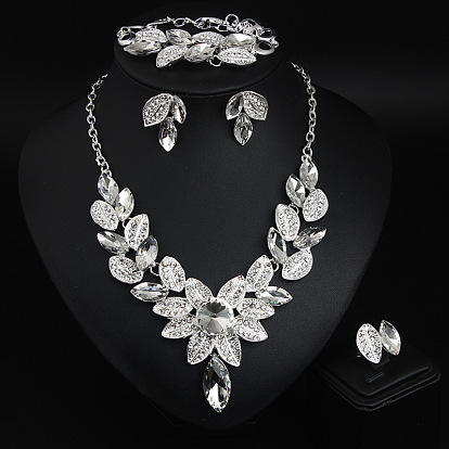 Комплекты украшений из листового сплава из стекла для женщин, включая ожерелья и браслеты и серьги и перстень