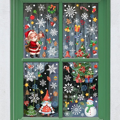 Christmas Themed Waterproof PVC Window Static Stickers, Static Wall Cling Decals, for DIY Bedroom, Indoor Decorations
