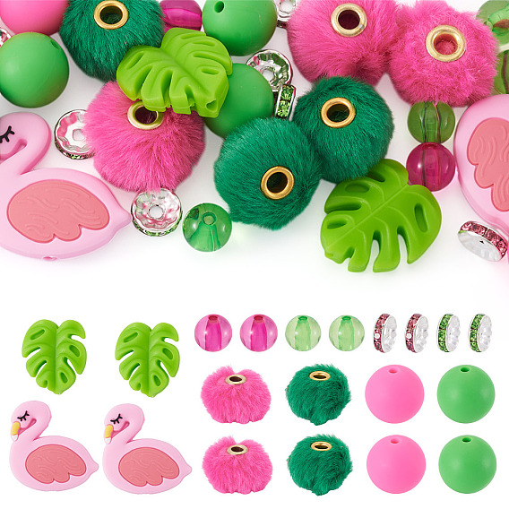 44шт. наборы фурнитуры для самостоятельной сборки, в том числе экологически чистые силиконовые бусины пищевого качества, Акриловые бусины, железа горный хрусталь разделительные бусинки, имитация кроличьей шерсти европейские бусины