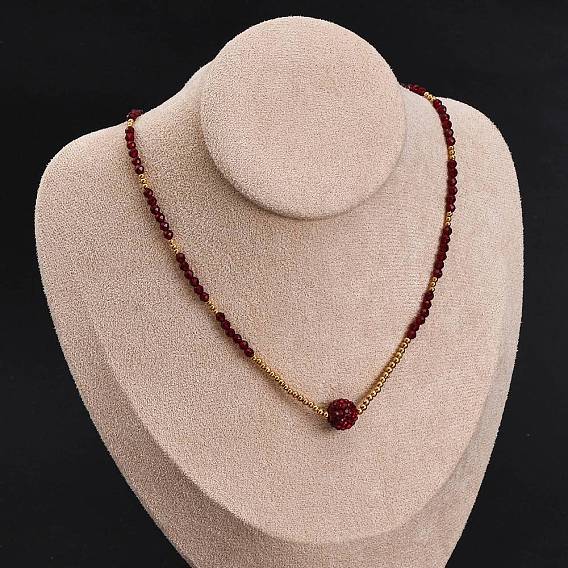 Круглые подвески из полимерной глины со стразами, 304 ожерелья из нержавеющей стали и стеклянных бусин, ионное покрытие (ip), темно-красный