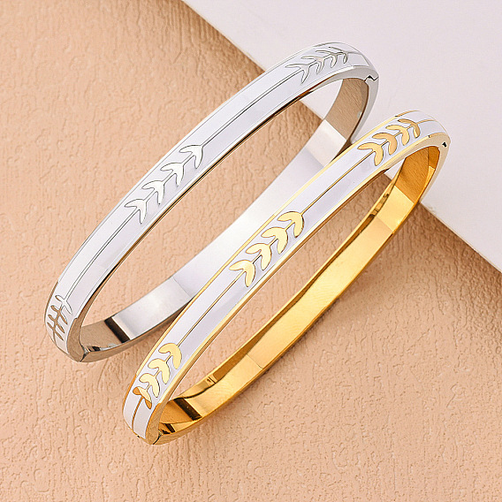 Узор из листьев 304 браслеты из нержавеющей стали на петлях, эмалевые браслеты для женщин