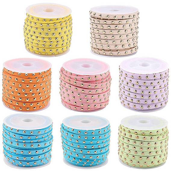 8 рулоны 8 цвета искусственной замши шнур, с заклепкой из золотого тона, для панк-рок ювелирных изделий