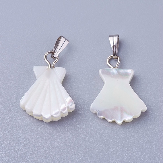 Shell Pendants, with Brass Findings, Scallop Shell Shape