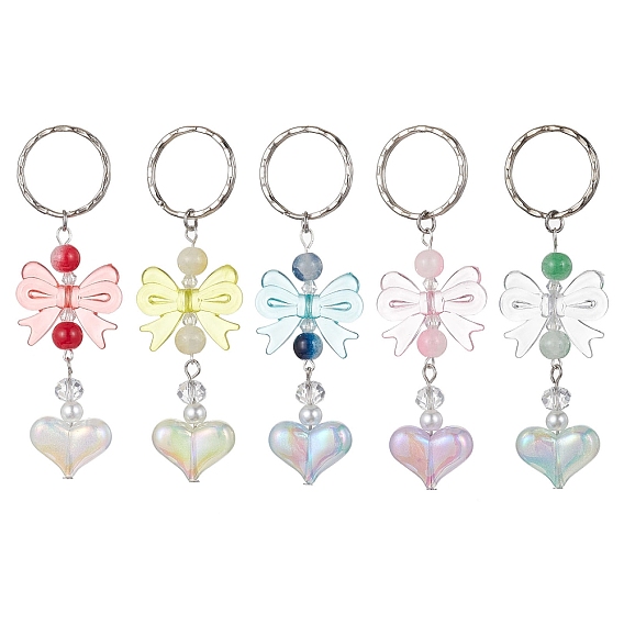 Акриловое сердце с брелоками в виде банта, со стеклянными бусинами и железным замком-брелком