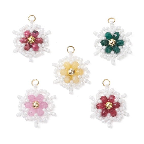 Подвески в виде граненых цветов из натурального малазийского нефрита, окрашенного медной проволокой., подвески из бисера со стеклянными бусинами, золотые