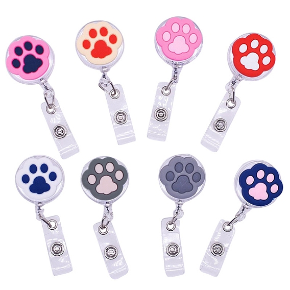 Flat Round with Paw Print PVC Retractable Badge Reel, Card Holders, ID Badge Holder Retractable for Nurses