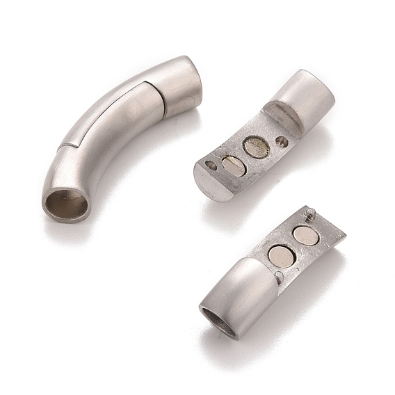 Column 304 Stainless Steel Matte Magnetic Necklace Clasps, with Glue-in Ends, 39x8mm, Hole: 6mm