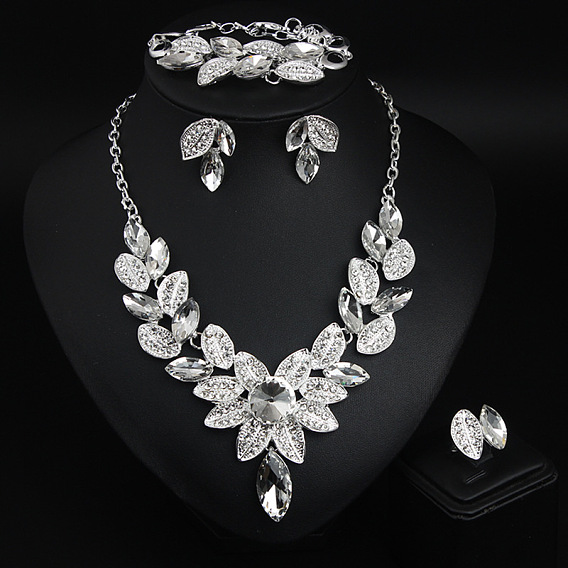 Комплекты украшений из листового сплава из стекла для женщин, включая ожерелья и браслеты и серьги и перстень