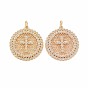 Латунные микропаве прозрачные подвески с фианитом, без никеля , плоские круглые с крестом