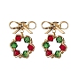 GLass Dangle Earrings, with Brass Stud Earring Findings, Bowknot with Wreath