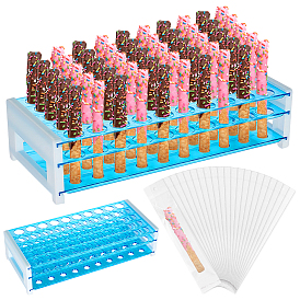 2 Bags 50 Hole Plastic Multi-Use Test Tube Display Racks, Lab Supplies, Rectangle, with 200Pcs OPP Cellophane Bags