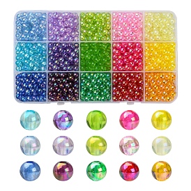 15 couleurs de perles acryliques transparentes, de couleur plaquée ab , ronde
