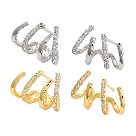 Rack Plating Claw Brass Clip-on Earrings, with Clear Cubic Zirconia, Cadmium Free & Lead Free, Long-Lasting Plated