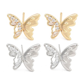 Butterfly Brass Pave Clear Cubic Zirconia Stud Earrings for Women