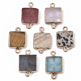 Natural Gemstone Links Connectors, with Edge Golden Plated Iron Loop, Square