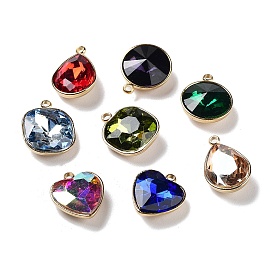 Faceted Glass Pendants, with Ion Plating(IP) Golden 304 Stainless Steel Findings, Mixed Color