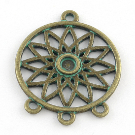 Flor de la aleación de zinc plana componentes para lámparas de techo bandeja redondas vincula cabochon ajustes, sin cadmio y níque y plomo, Bandeja: 4 mm, 33x26.5x2 mm, agujero: 1.5~2 mm