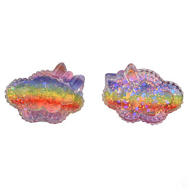 Transparent Epoxy Resin Cabochons, with Paillettes, Rainbow