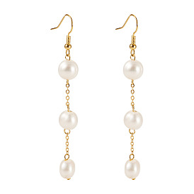 Круглые медные болтаться серьги, с натуральным культивированным пресноводным жемчугом