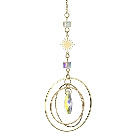 Glass Teardrop Big Pendant Decorations, with Ring & Sun Brass Link, for Home Decorations