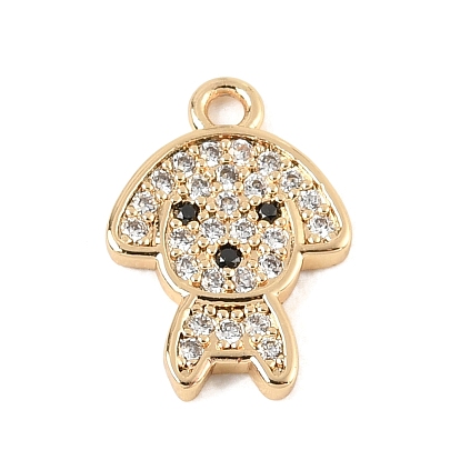 Brass Micro Pave Black Cubic Zirconia Charms, Dog Charms