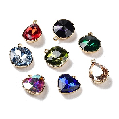 Faceted Glass Pendants, with Ion Plating(IP) Golden 304 Stainless Steel Findings, Mixed Color