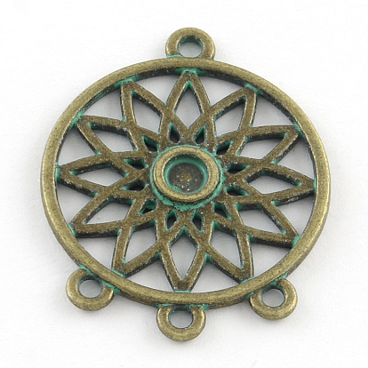 Flor de la aleación de zinc plana componentes para lámparas de techo bandeja redondas vincula cabochon ajustes, sin cadmio y níque y plomo, Bandeja: 4 mm, 33x26.5x2 mm, agujero: 1.5~2 mm