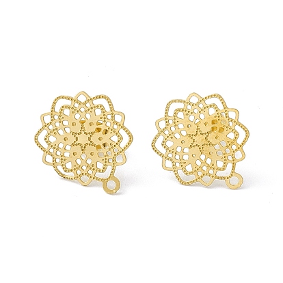 304 серьги-гвоздики из нержавеющей стали, полые цветок, с горизонтальной петлей