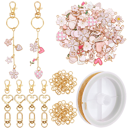 Наборы для изготовления ключей своими руками, Включите латунные витые цепи, сплав эмали цветочные кулоны, сплава брелок застежки, железа открыты кольца прыжок