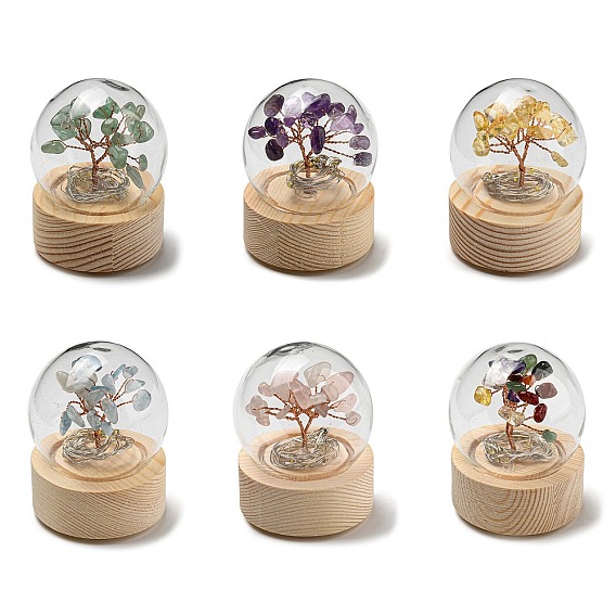 LED Glass Crystal Ball Ornament, with Natural Gemstone Chips Money Tree inside, Reiki Energy Stone Desktop Office Table Decor