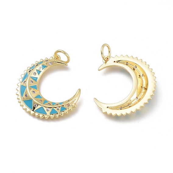 Латунные микропаве прозрачные подвески с фианитом, с эмалью и прыжковыми кольцами, долговечный, луна